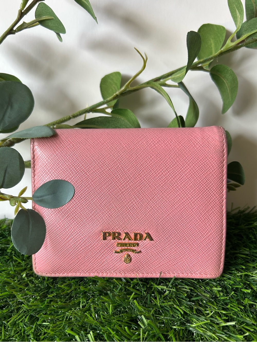 PRADA Pink Saffiano Leather Compact Card Wallet